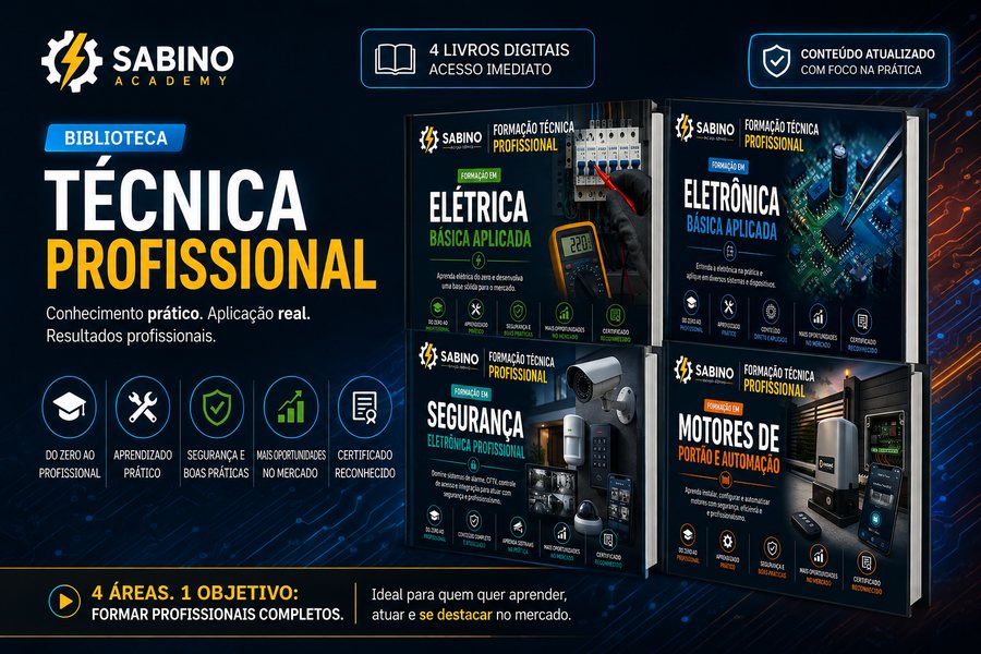 Biblioteca Técnica Profissional: os quatro livros digitais — Elétrica, Eletrônica, Segurança Eletrônica e Motores de Portão